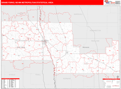Grand Forks Metro Area Digital Map Red Line Style